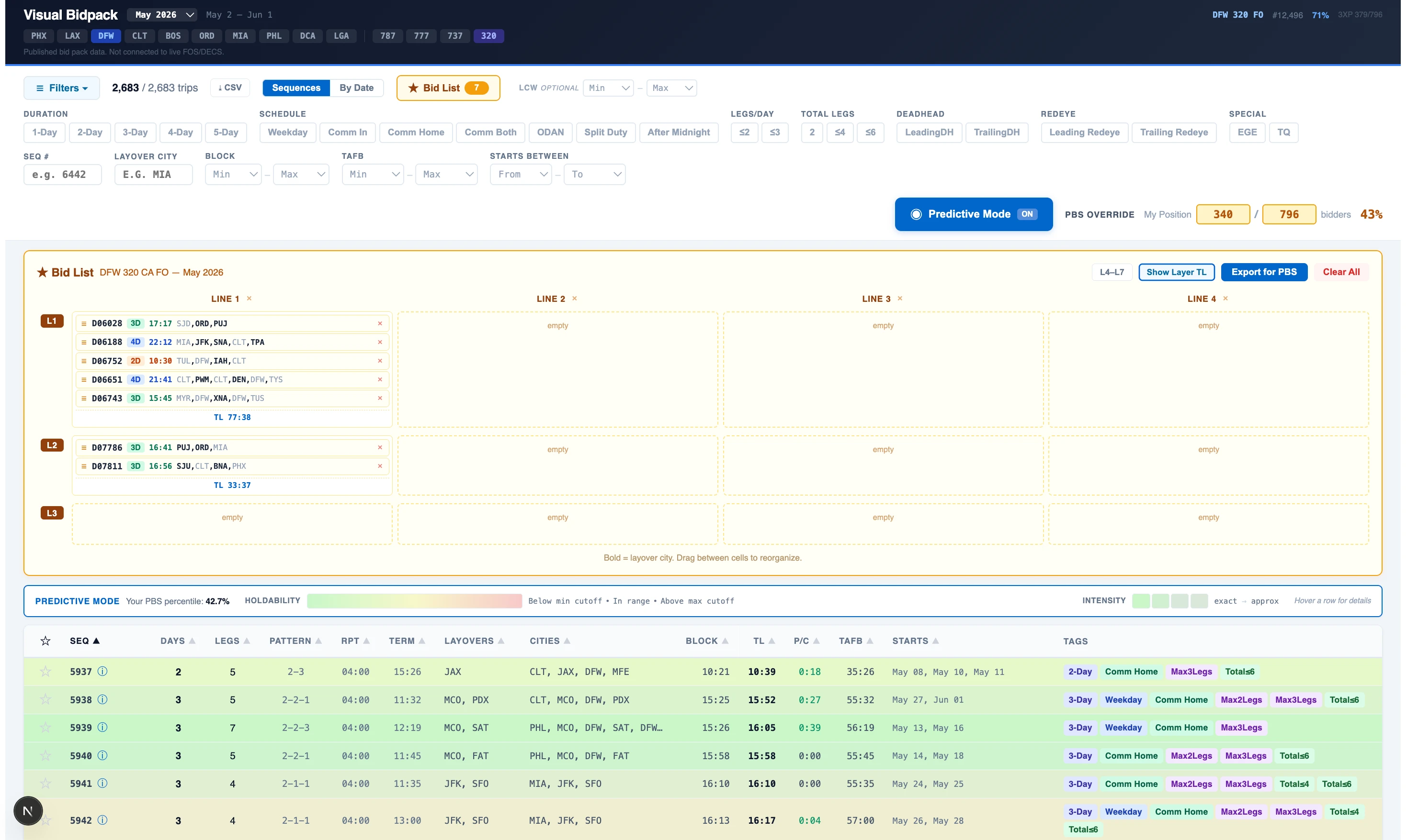 Visual Bidpack Bid List with PBS layer columns and export